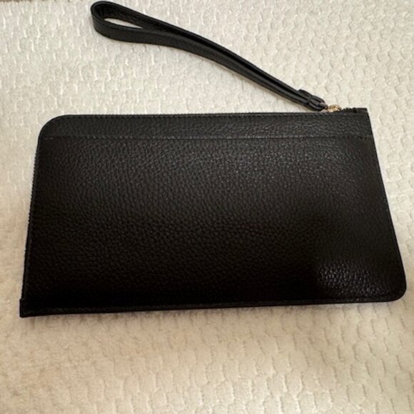 NWT Kate Spade Lucy Medium L-Zip Wristlet Black Leather Pouch Gold Hardware - Picture 2 of 8